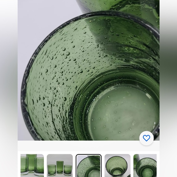 2 Bubble Highball Glasses by Artland Iris. Hand Blown. Dark Green. - Picture 7 of 8